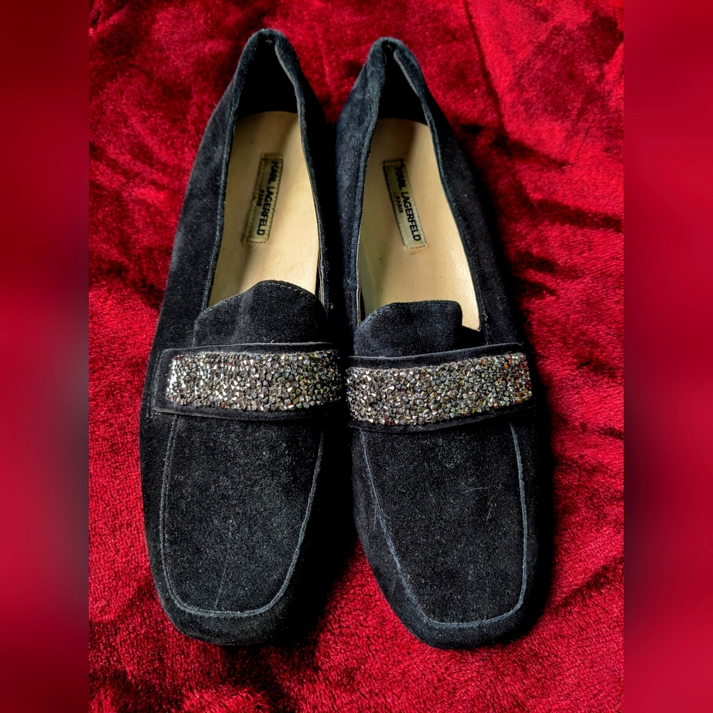 Karl Lagerfeld Black Velvet Flats Size 7